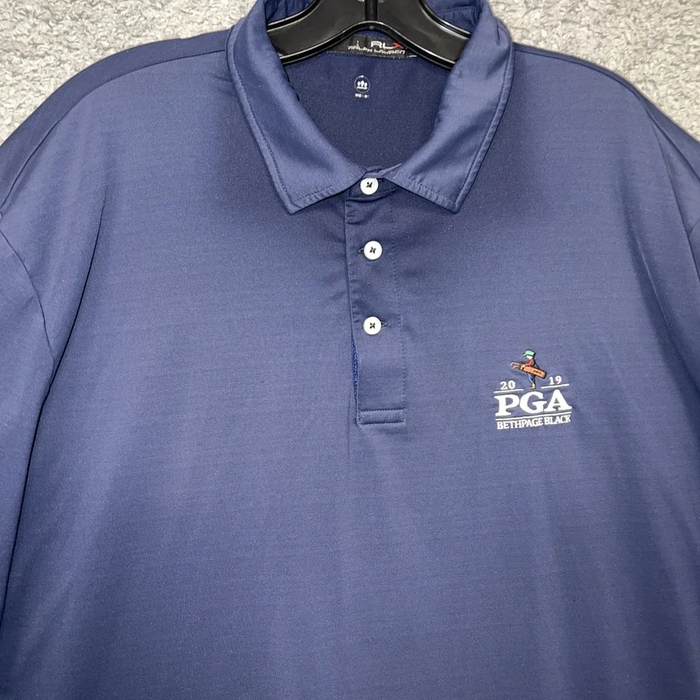 RLX Ralph Lauren Shirt Mens XL Blue Polo 2019 PGA Bethpage‎ Black Embroider Logo